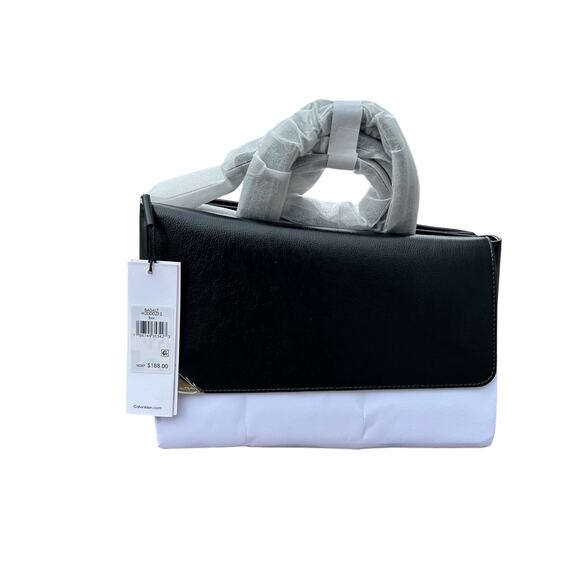 Calvin Klein Basalt Flap Top Handle Satchel, PU Leather, MSRP $188 Handbag - Picture 6 of 10